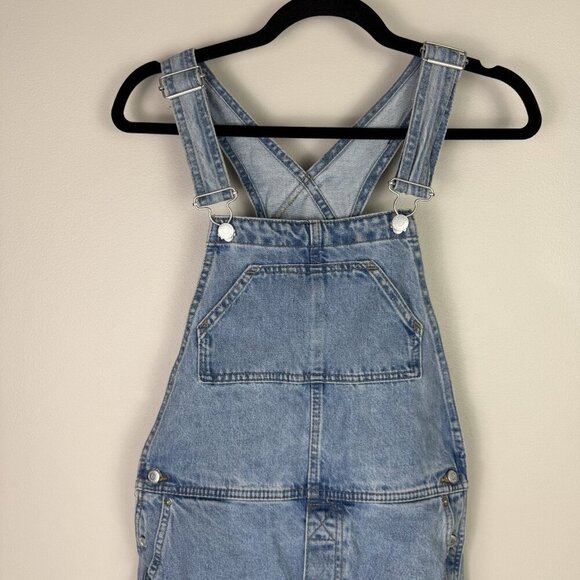 WEEKDAY Dusty Dungaree Denim Overall Shorts Blue Sz 34 NWT Baggy 90s Y2K Grunge - Picture 5 of 12